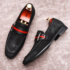 Europe and the British style shoes retro leather sleeve loafer foot men's business casual shoes Italy shoes Thirty-eight Black