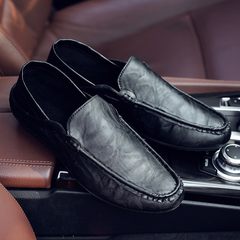 The new spring and summer set foot British business men's leather shoes shoes comfortable driving Doug male leisure boat shoes 39 smaller codes G05 black