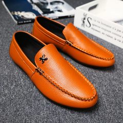 The new spring and summer set foot British business men's leather shoes shoes comfortable driving Doug male leisure boat shoes 39 smaller codes 1005 orange