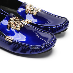 European patent leather shoes station spring peas British wind light leather foot low to help business casual sailing shoes tide Thirty-eight Royal Blue