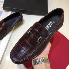 Europe crocodile Doug shoes leather summer British business casual loafers pedal air pumps Thirty-eight Claret