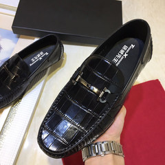 Europe crocodile Doug shoes leather summer British business casual loafers pedal air pumps Thirty-eight black