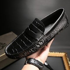 2017 new crocodile men Doug British business casual men's shoes leather breathable shoes set foot lazy Thirty-eight black