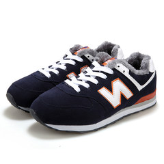 N autumn and winter with velvet shoes all-match couple trend of Korean sports shoes female students running shoes Thirty-eight 110 blue orange with velvet ordinary money