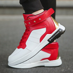 Winter white high shoes for sports shoes men increased white shoes Gobon shoes and cotton shoes in autumn Thirty-eight White and red stars