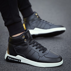 Winter white high shoes for sports shoes men increased white shoes Gobon shoes and cotton shoes in autumn Thirty-seven point five Black flat bottom