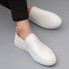 Men's casual shoes Korean loafer male leather shoes white slip on loafer British tide white shoes Thirty-eight white