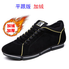 Men's casual shoes leather shoes leather shoes for men 6cm sports shoes and shoes shoes velvet warm winter Thirty-eight Black (flat with velvet)
