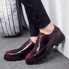 6CM thick bottom with Korean warm autumn and winter increased men's cashmere hair stylist pointed dress shoes in England Forty-three Wipe the wine red with cashmere increased