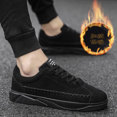 Autumn increased male Korean men shoes shoes sports shoes shoes with social warm winter cotton shoes Forty-three Black (cotton version)