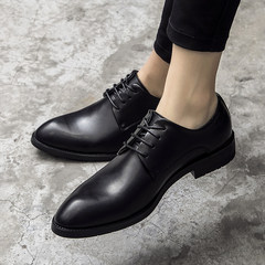 The winter with cashmere business Mens Casual leather shoes England pointed black dress shoes for men. Thirty-eight black