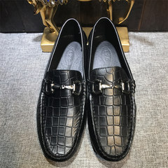 Europe crocodile leather breathable shoes Doug summer British business casual shoes lazy driving shoe shoes tide Thirty-eight black