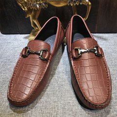 Europe crocodile leather breathable shoes Doug summer British business casual shoes lazy driving shoe shoes tide Thirty-eight Dark brown