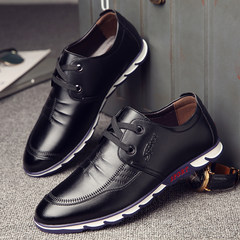 Men's casual shoes in autumn and winter in England increased stealth 6CM men's leather shoes shoes with warm cashmere Thirty-eight Atmospheric Black