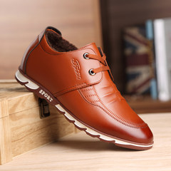Men's casual shoes in autumn and winter in England increased stealth 6CM men's leather shoes shoes with warm cashmere Forty-two Classic Brown