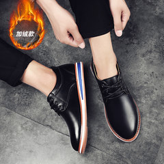 Mens s casual shoes 2017 plus British winter warm cashmere increased 6CM men's new all-match Thirty-eight Black velvet