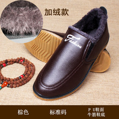 Old Beijing shoes in elderly men PU outdoor shoes slip warm shoes and cotton dad thick soled sports shoes Forty-four Male cotton 912