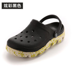 Crocs summer shoes, sandals, sandals, waterproof, breathable, thick bottom, outdoor super size Baotou slippers Thirty-six Bright black