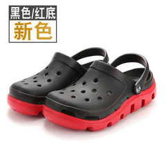 Crocs summer shoes, sandals, sandals, waterproof, breathable, thick bottom, outdoor super size Baotou slippers Thirty-nine Black + Red