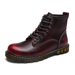 Martin men's boots boots high boots in the Bangjun trend of Korean high shoes and boots outdoor shoes tooling cashmere England Thirty-eight Claret
