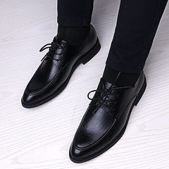 Casual leather shoes, men's pointed black business suit, Korean youth shoes, soft soles, British leather shoes, winter Thirty-eight Wine red increased 6cm