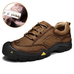 Camel men's winter delta waterproof hiking shoes male leather slip outdoor leisure leather shoes bottom thick cotton padded shoes Thirty-eight Suede Brown