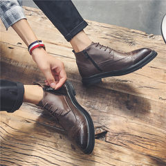 The fall of Bullock Martin. All-match High Boots Men casual shoes men's shoes for British style carved thick soled boots Thirty-eight Black velvet style