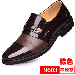 Men's leather shoes men's cashmere dress casual business with Korean winter round British black shoes. Forty-one 9603- Brown regular