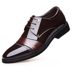 Men's leather shoes leather pointed black Korean business suits casual shoes groom wedding shoes in autumn Thirty-eight Brown [lace band]