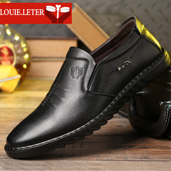 Men's casual shoes leather and velvet male autumn winter men's business suits the trend of Korean shoes tide Forty 7511 no band black