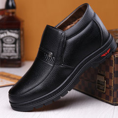 Men`s cotton-padded shoes men`s winter add fleece men`s shoes new anti-skid and thickened high-top cotton-padded shoes middle-aged and old thermal father shoes 38 atmospheric black