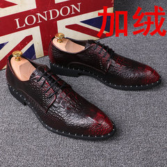 Crocodile shoes men's dress shoes increased 6cm pointed Business English male personality wedding shoes retro Lun Thirty-eight Velvet wine red normal Edition