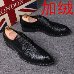 Crocodile shoes men's dress shoes increased 6cm pointed Business English male personality wedding shoes retro Lun Thirty-eight Velvet black normal Edition