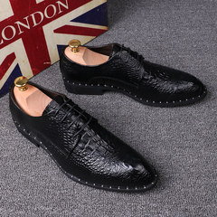 Crocodile shoes men's dress shoes increased 6cm pointed Business English male personality wedding shoes retro Lun Thirty-eight Increase in black