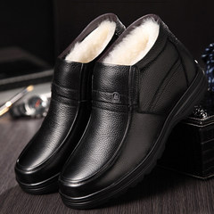 Men's shoes and men's winter male cashmere leather shoes Bangmian thickened high old leather shoes warm old dad Thirty-eight black