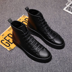 Winter hip hop high shoes male trend of Korean red sneakers all-match plus velvet Martin boots increased male shoes Thirty-eight Black standard