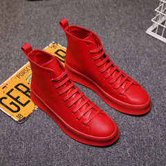 Winter hip hop high shoes male trend of Korean red sneakers all-match plus velvet Martin boots increased male shoes Thirty-eight Red velvet standard