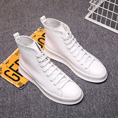Winter hip hop high shoes male trend of Korean red sneakers all-match plus velvet Martin boots increased male shoes Thirty-eight White standard paragraph