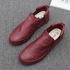 The new men's casual shoes pedal in high tide thick bottom set foot shoes PU leather men Dan Xiezi Forty-three Claret