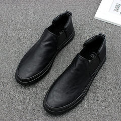 The new men's casual shoes pedal in high tide thick bottom set foot shoes PU leather men Dan Xiezi Forty-three black