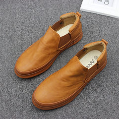 The new men's casual shoes pedal in high tide thick bottom set foot shoes PU leather men Dan Xiezi Forty-three Light brown