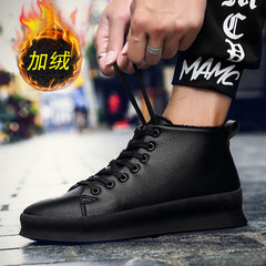 High autumn winter shoes shoes Kunio high shoes trend of Korean men's casual shoes shoes with warm cashmere Thirty-eight Black velvet
