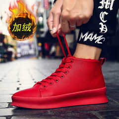 High autumn winter shoes shoes Kunio high shoes trend of Korean men's casual shoes shoes with warm cashmere Thirty-eight Red velvet
