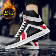High autumn winter shoes shoes Kunio high shoes trend of Korean men's casual shoes shoes with warm cashmere Forty-four Black velvet F