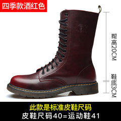 Martin winter boots male leather British style high boots boots Bangchang cylinder male tide snow plus velvet warm shoes Thirty-eight 6601 red wine (single shoe style)