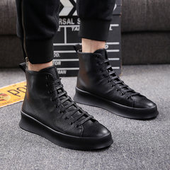 High shoes shoes with red velvet warm winter trend of Korean British sports shoes shoes Gobon shoes Thirty-eight black