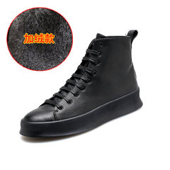 High shoes shoes with red velvet warm winter trend of Korean British sports shoes shoes Gobon shoes Thirty-eight Black velvet