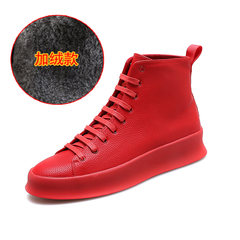 High shoes shoes with red velvet warm winter trend of Korean British sports shoes shoes Gobon shoes Thirty-eight Red velvet