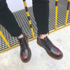 In autumn and winter, British high man Martin boots, Retro Leather short boots, men's casual Martin shoes, lovers' frock boots Thirty-eight Wipe red (increase inside)