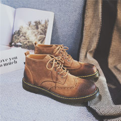 The British man Martin boots high shoes leather boots shoes retro carved male fashion casual boots Thirty-eight 17263 carved Brown